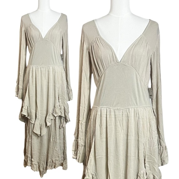 Free People Ethereal Billowy Ruffle Mamacita Maxi Dress Neutral Witchy XL NWT - Picture 11 of 17